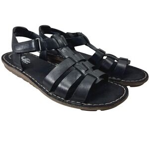 Clarks Strappy Sandals Womens 8 Black Leather Gladiator Ultimate Comfort Flat